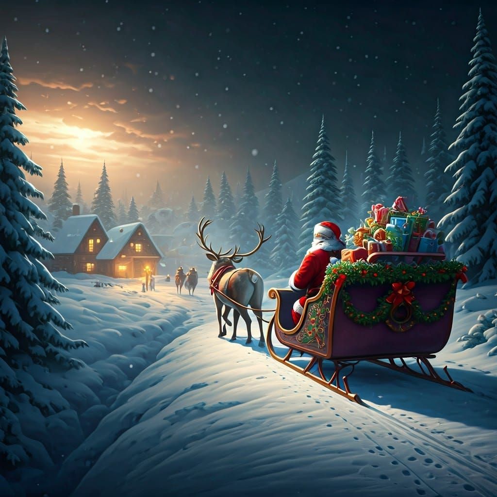 Santa's Majestic Arrival in a Snowy Village