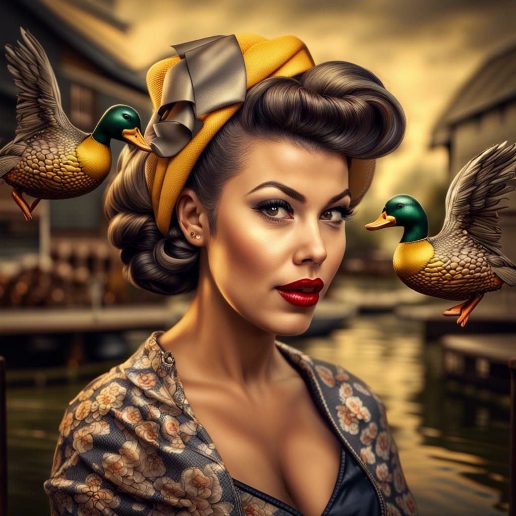 Duck Girl Pinup with Beehive Hairstyle