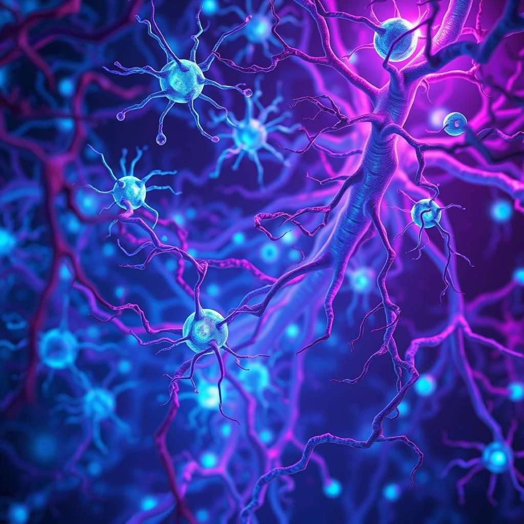 Surreal Neurons Reorganizing in Dreamlike Sci-Fi Scene