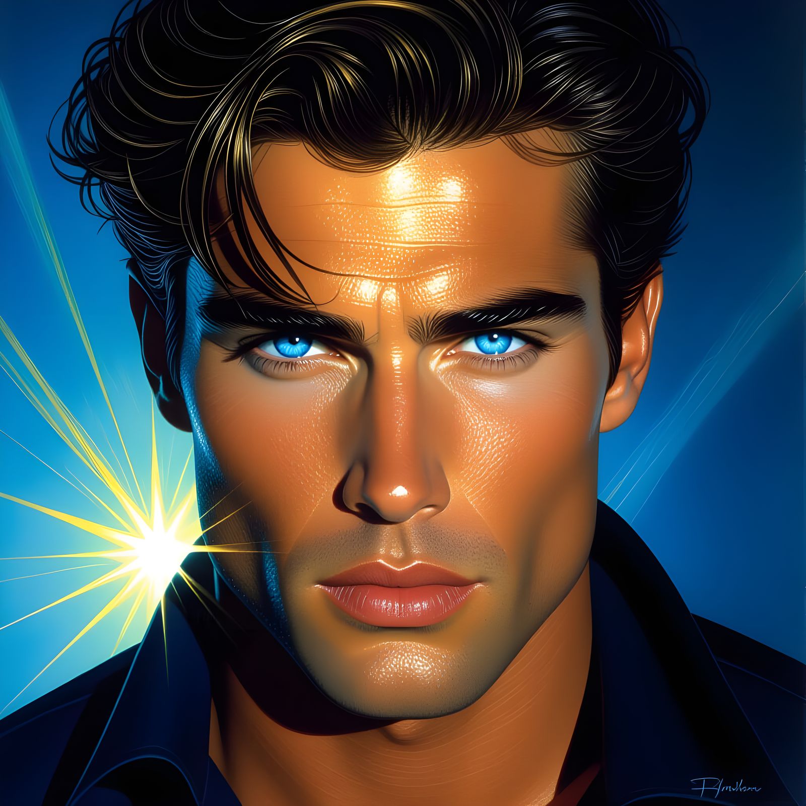 Hyperrealistic Man With Crystal Eyes, Surreal Digital Painti...