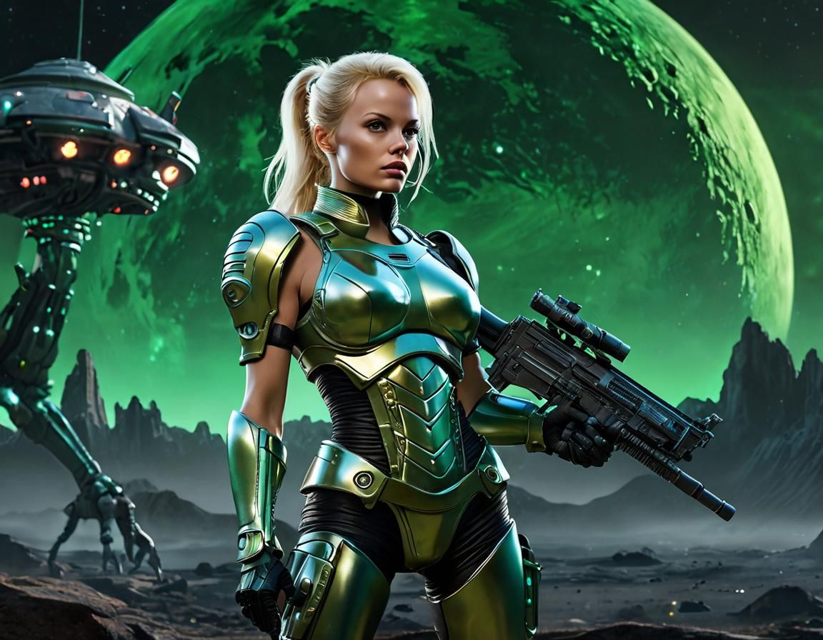 Pamela Anderson as Retrofuturistic Sci-Fi Warrior