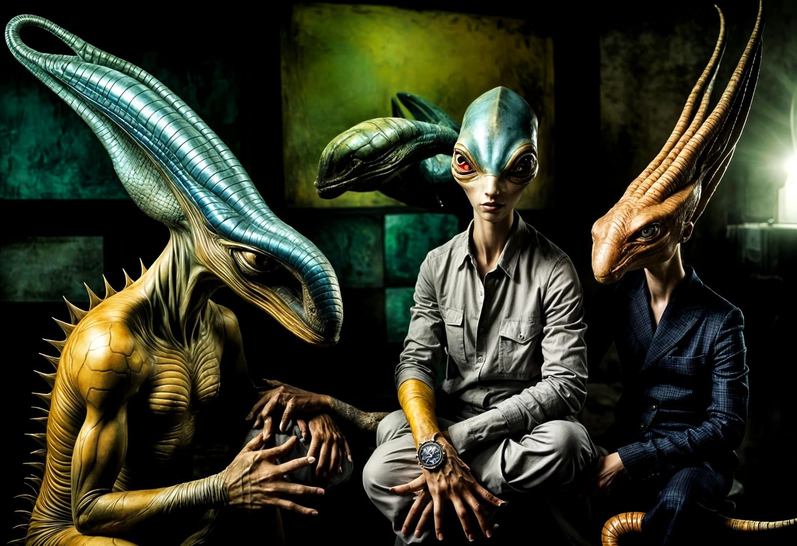 Photorealistic Aliens in Subdued Lighting: Hyperrealistic Ph...