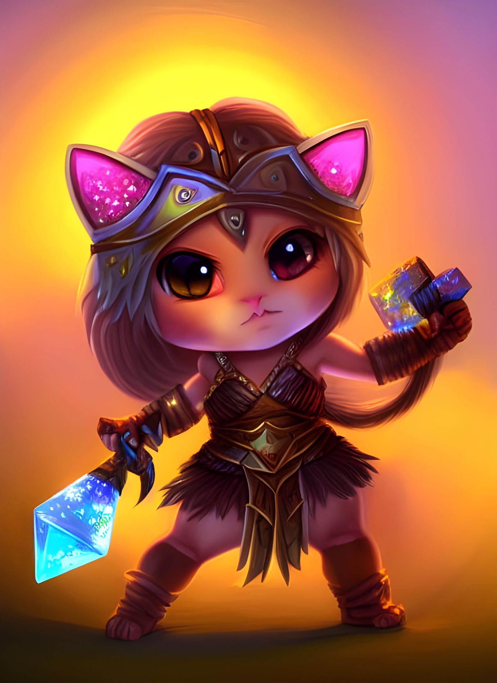 Chibi Kitty Barbarian Princess with Candy Weapon