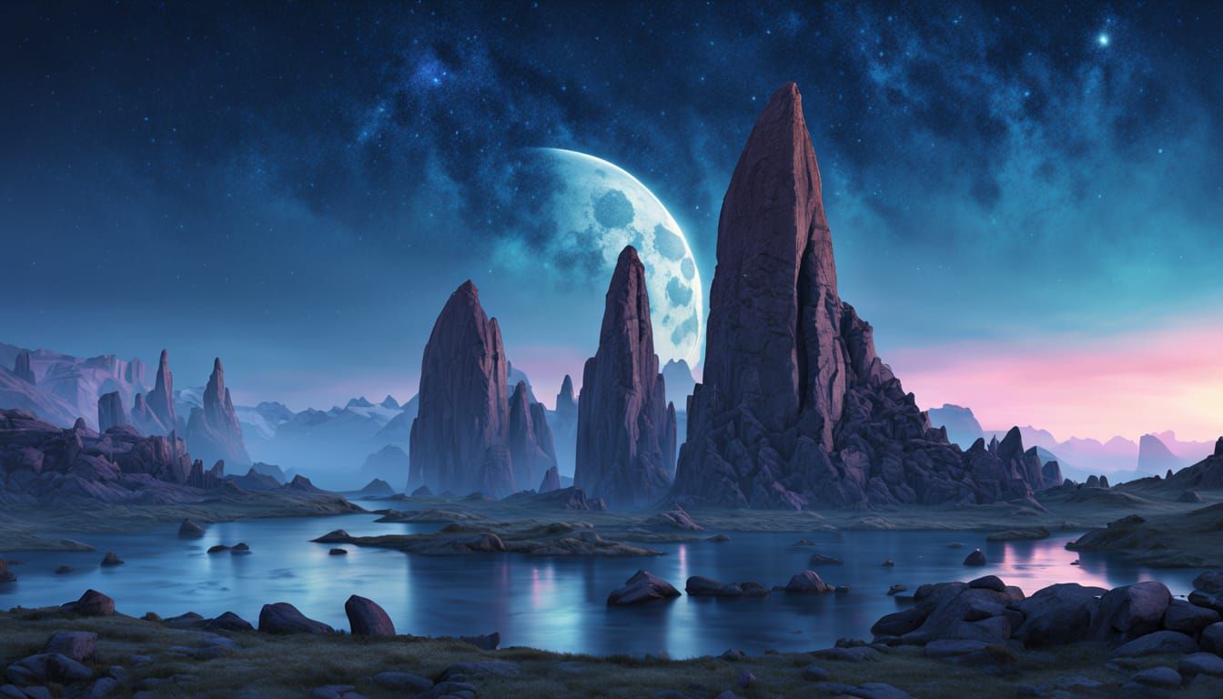 Menhir City Under Stars: Digital Matte Painting