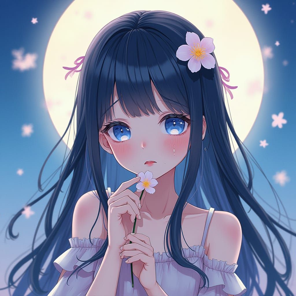 Frustrated Girl in Pastel Portrait with Flower