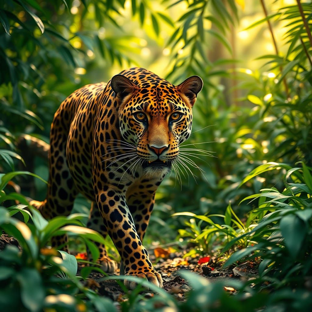 Majestic Jungle Jaguar Stalks its Prey in Ancient Mesoameric...