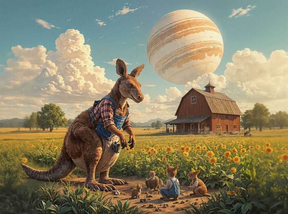 Kangosaurs: Intelligent Dinosaur Farmers with Distant Planet