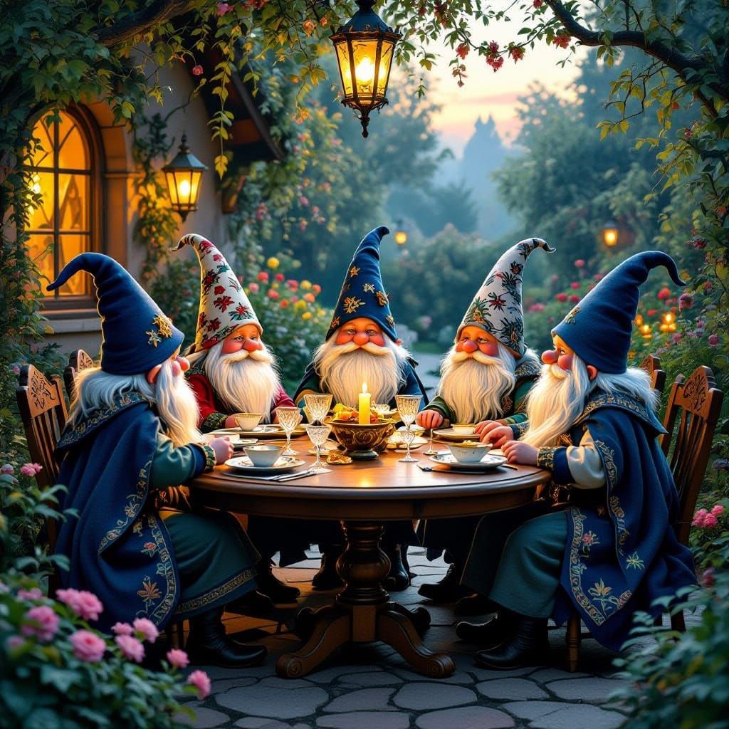 Whimsical Gnomes Gather for a Magical Feast