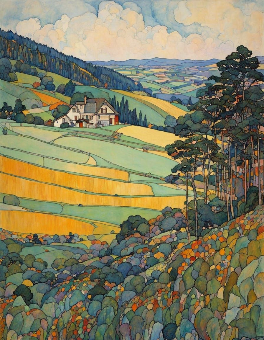 Intricate Line Drawing in Art Nouveau Style