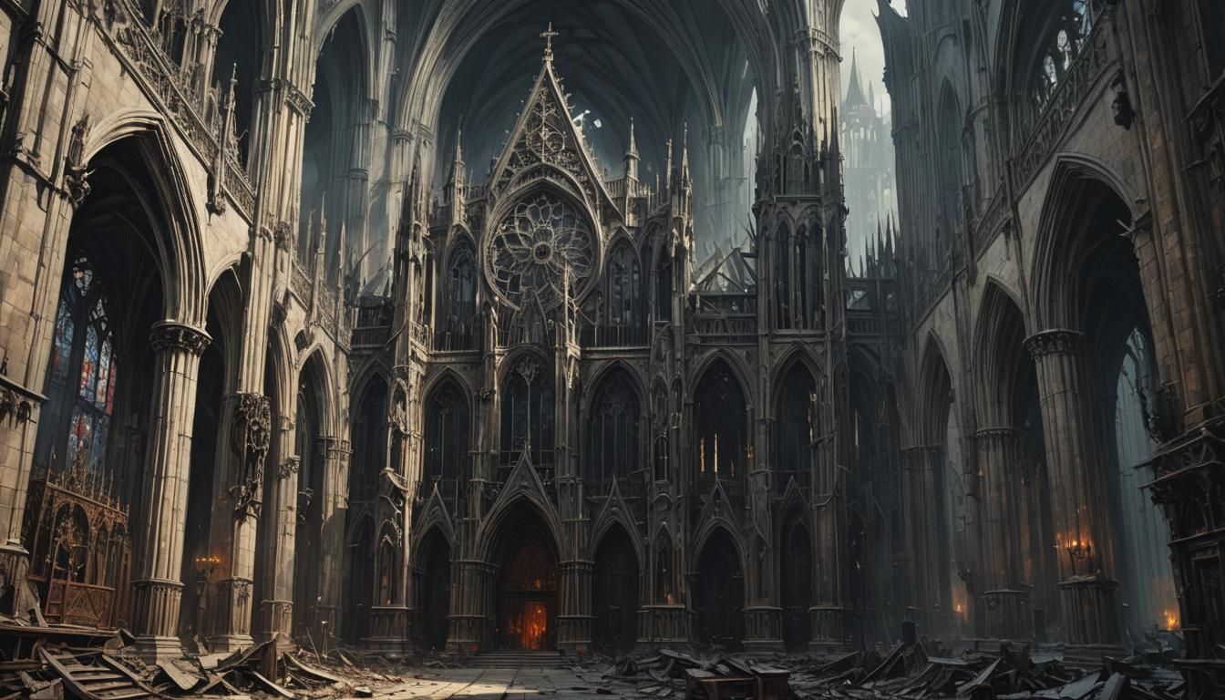 Sinister Gothic Cathedral in Dark Fantasy Style