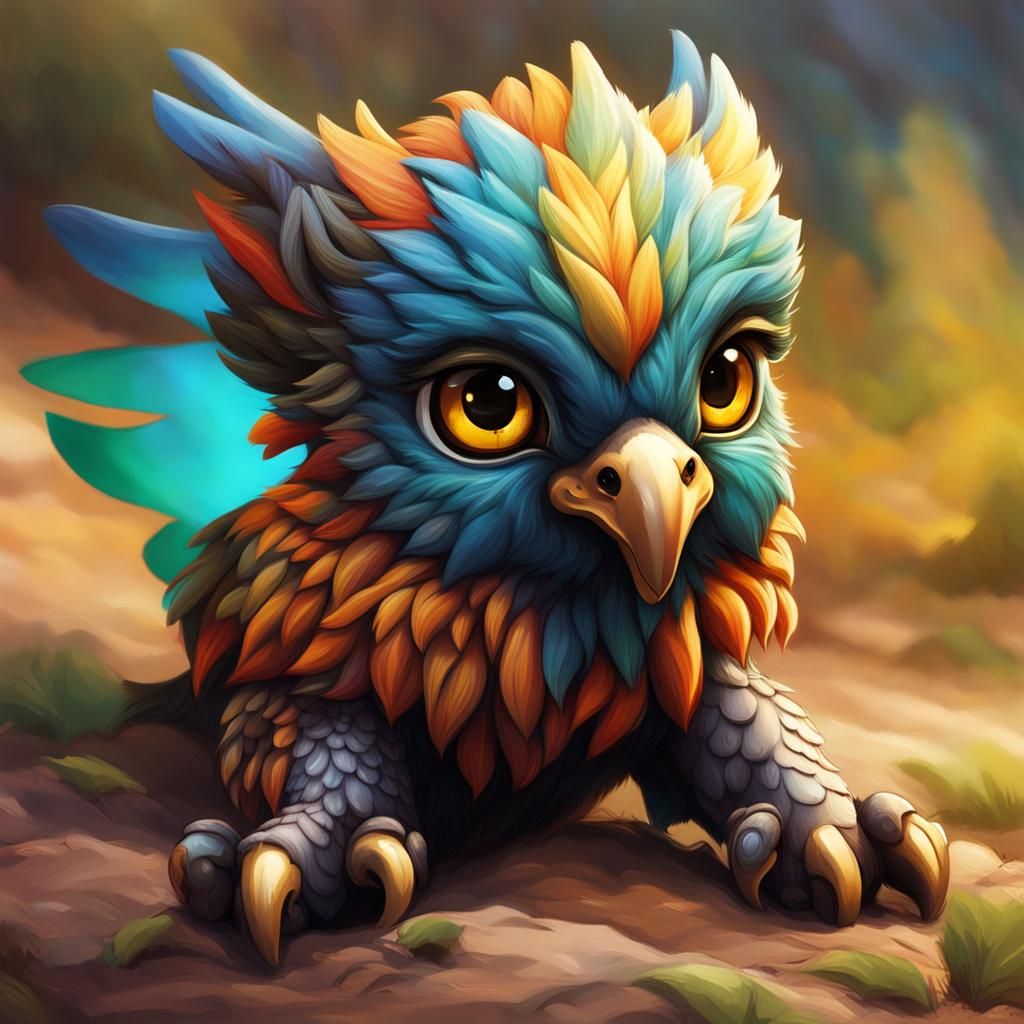 Hyperrealistic Cute Baby Gryphon Splash Art