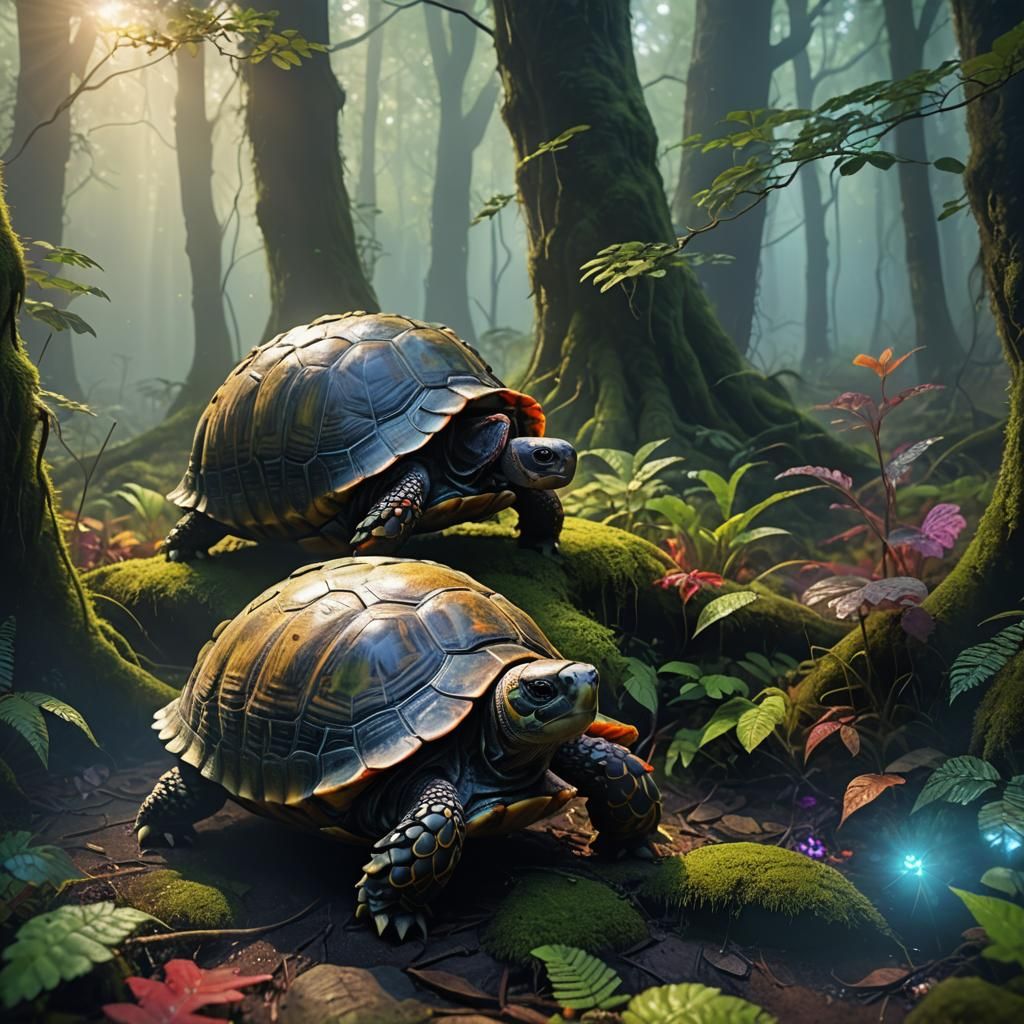 Photosynthetic Tortoise in Iridescent Forest: Digital Matte ...