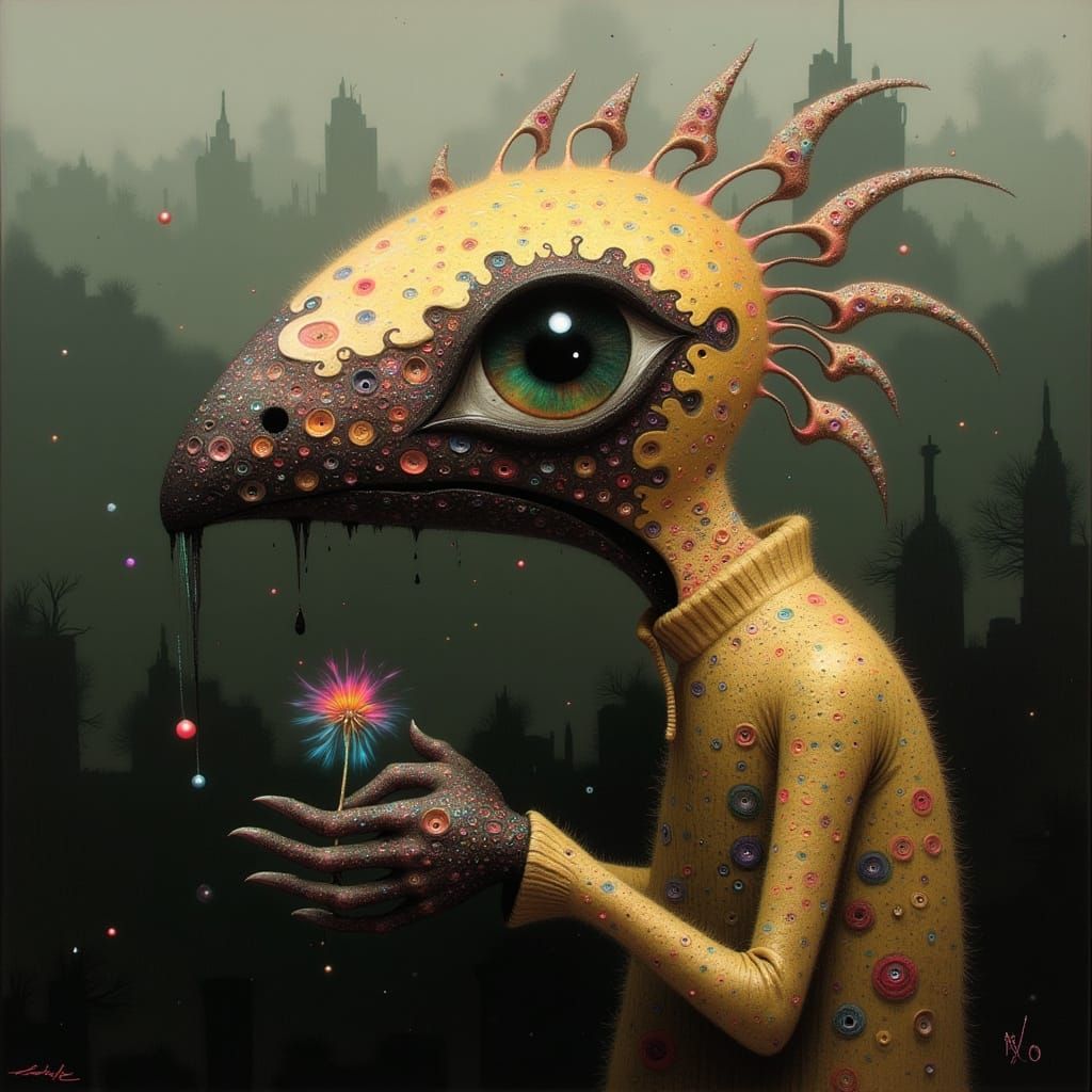 Mystical Goldenrod Creature in a Dreamlike Landscape