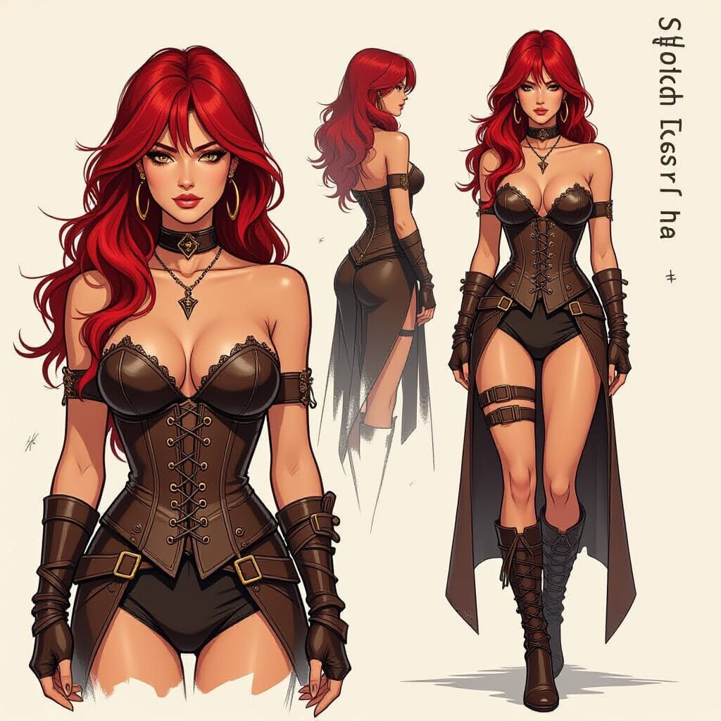 Amazon Woman Character Sheet in Gritty Sketchbook Style