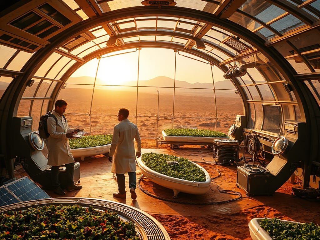 Solarpunk Mars Colony in a Futuristic Research Station