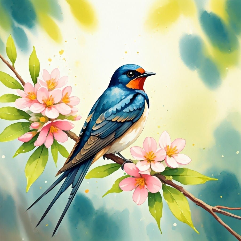 Swallowtail Bird in Watercolor Illustration