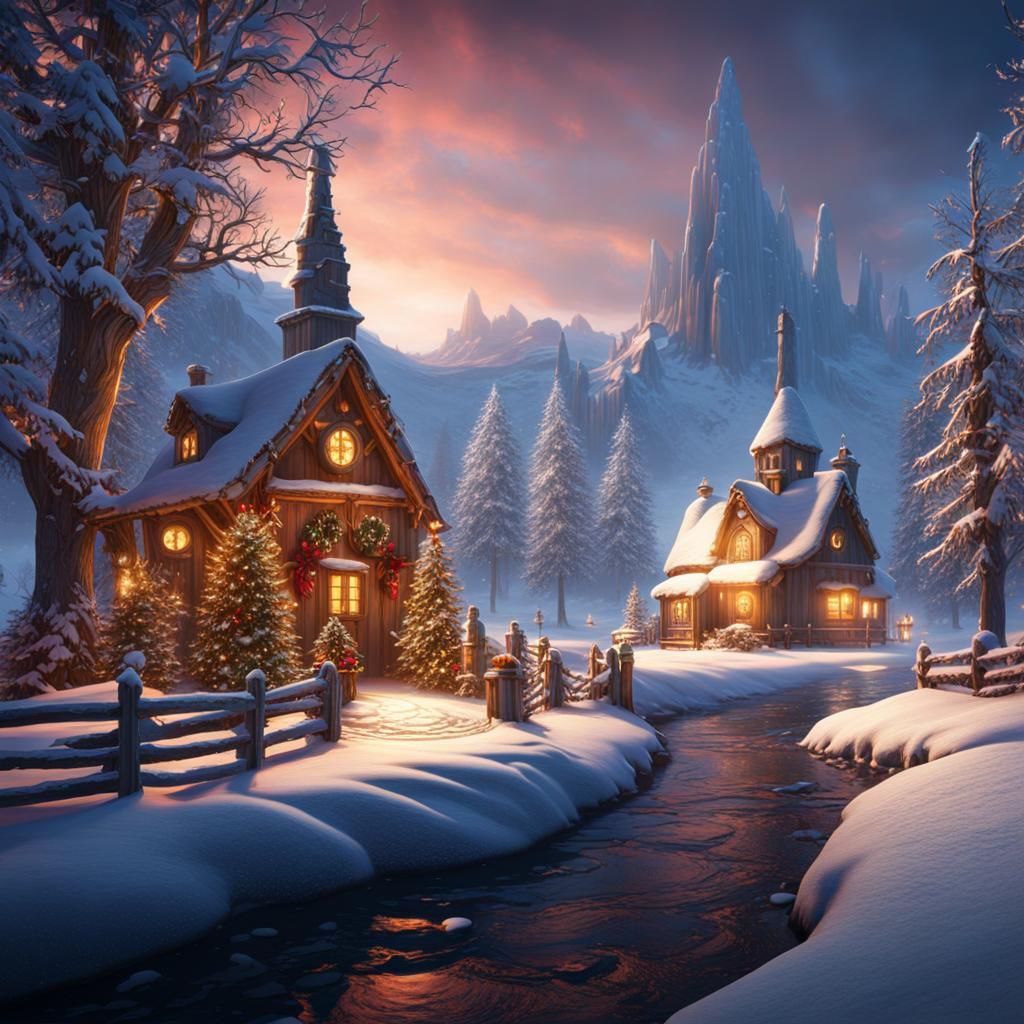 Festive Snowy Christmas Country Scene