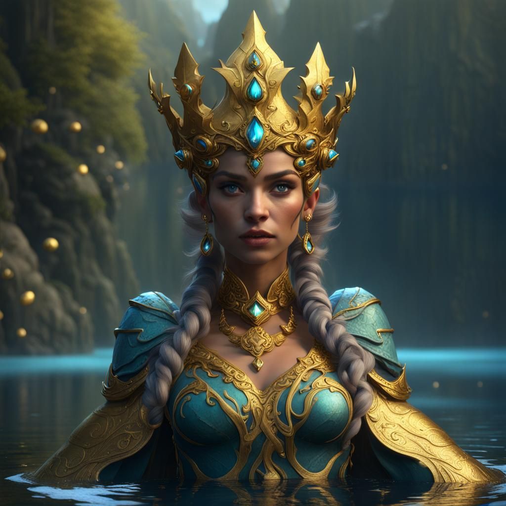 Water Genasi Queen in Golden Outfit