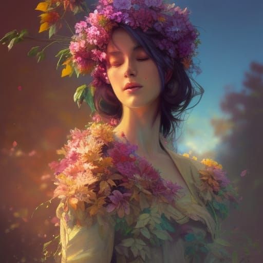 Autumn Flower Garden Portrait in Hyperdetailed Style