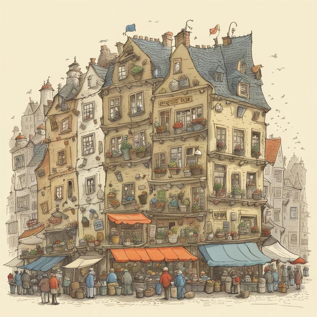 Bustling Market Day in Cozy Old Town