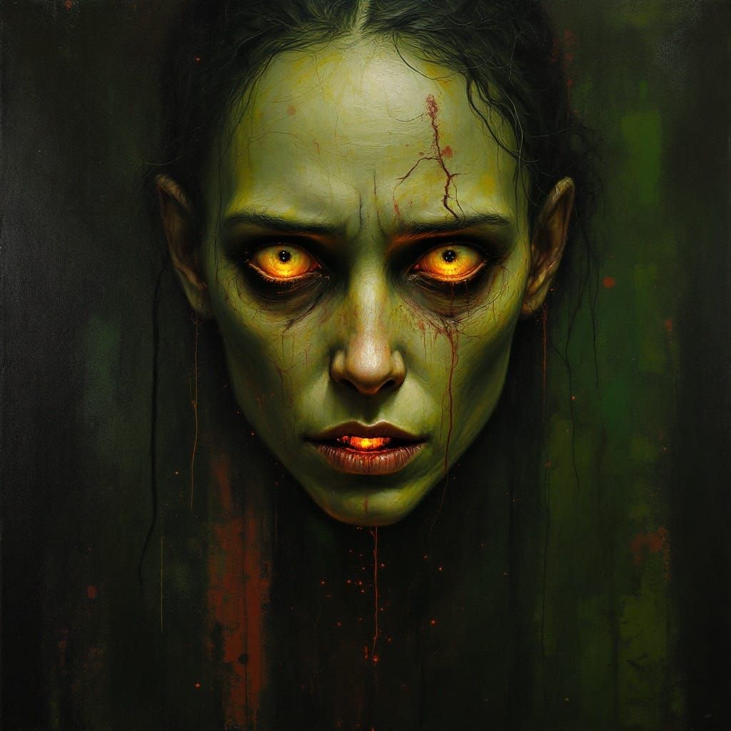 Anxious Woman with Sunken Eyes in Expressionist Style