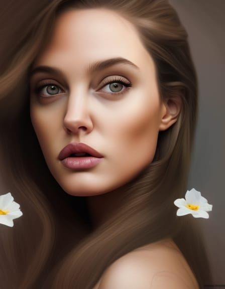 Hyperdetailed Portrait of Woman with Flowers in Hair