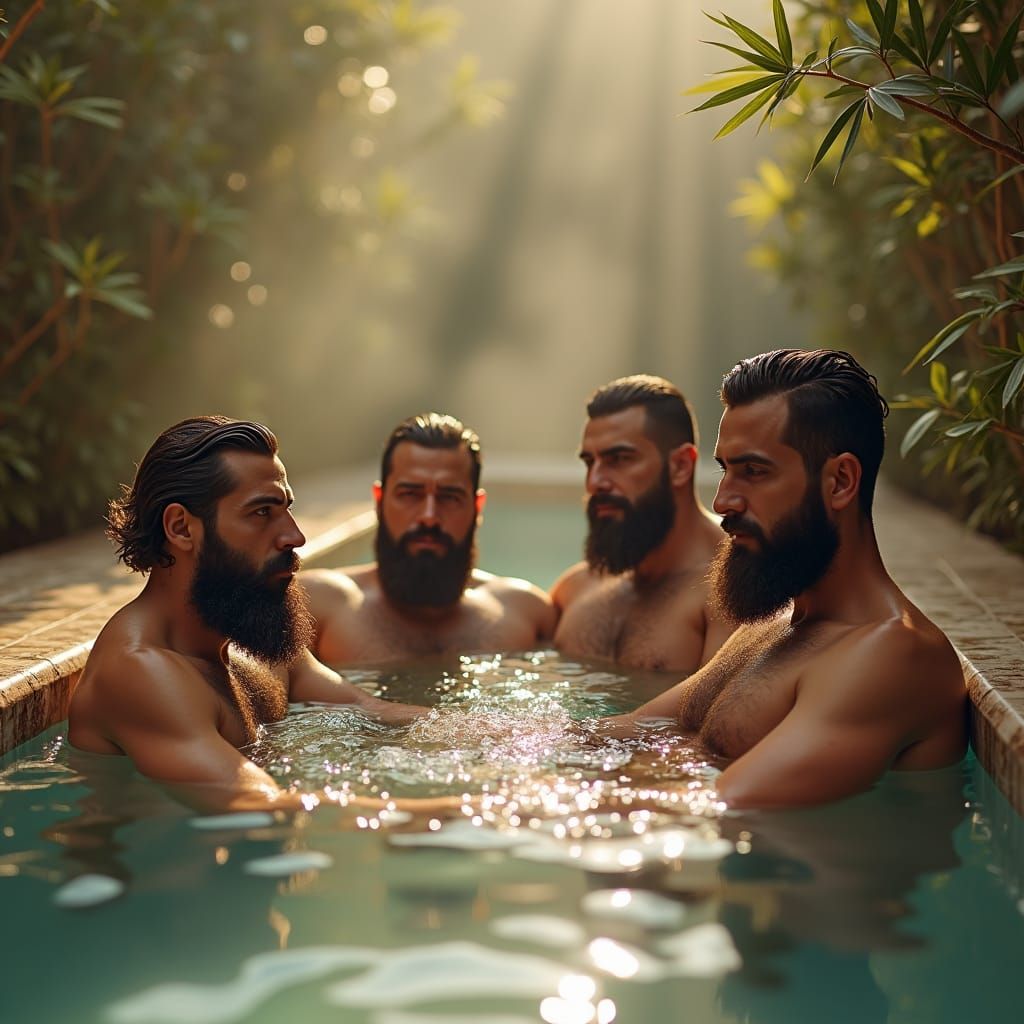 Lebanese Men Relaxing in Jacuzzi: Cinematic Realism