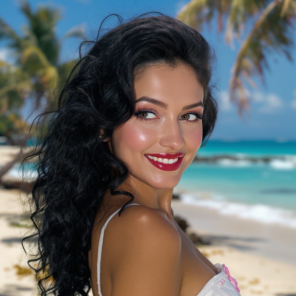 Pin-Up Style Beach Portrait: Mischievous Smile