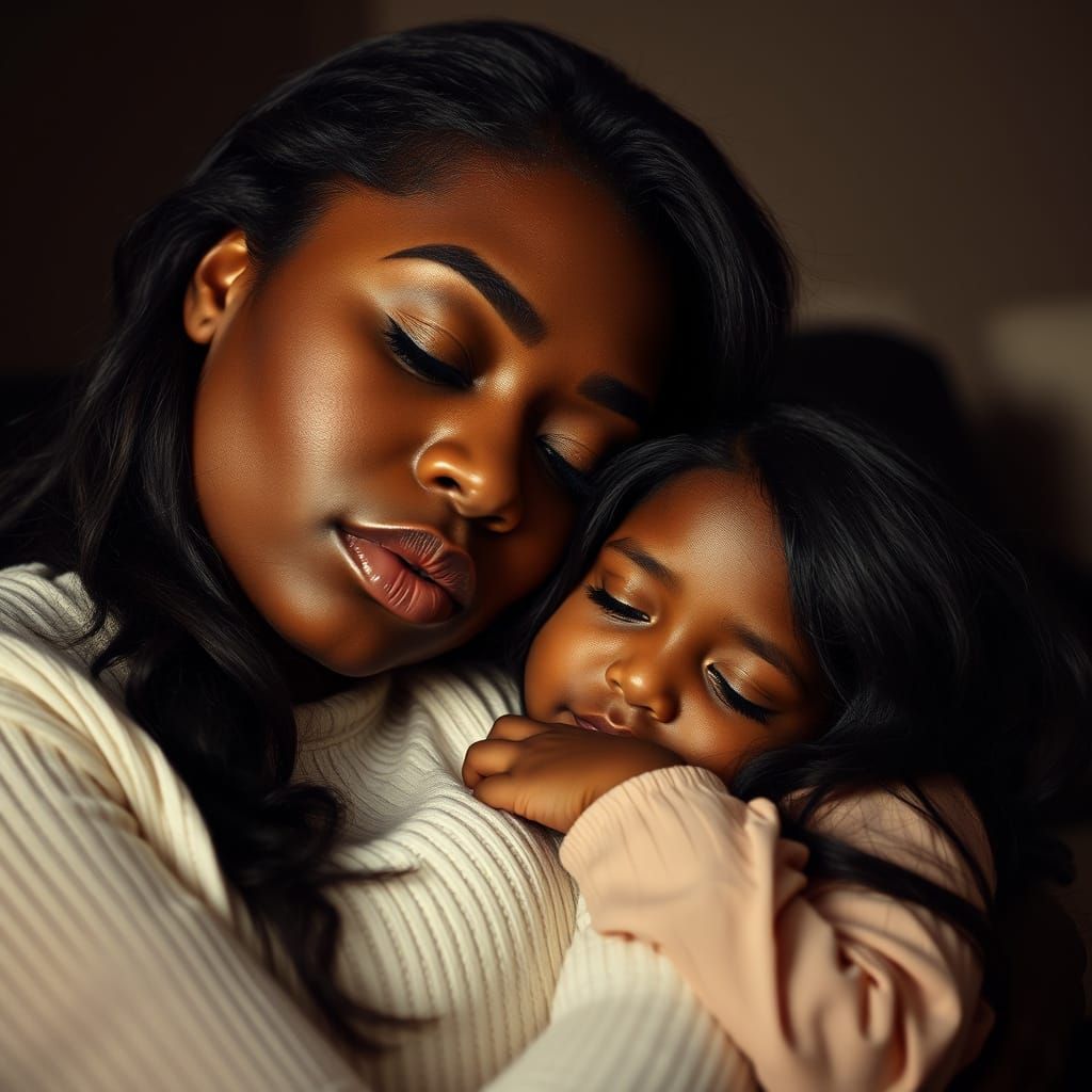 A mother and daughter fall asleep