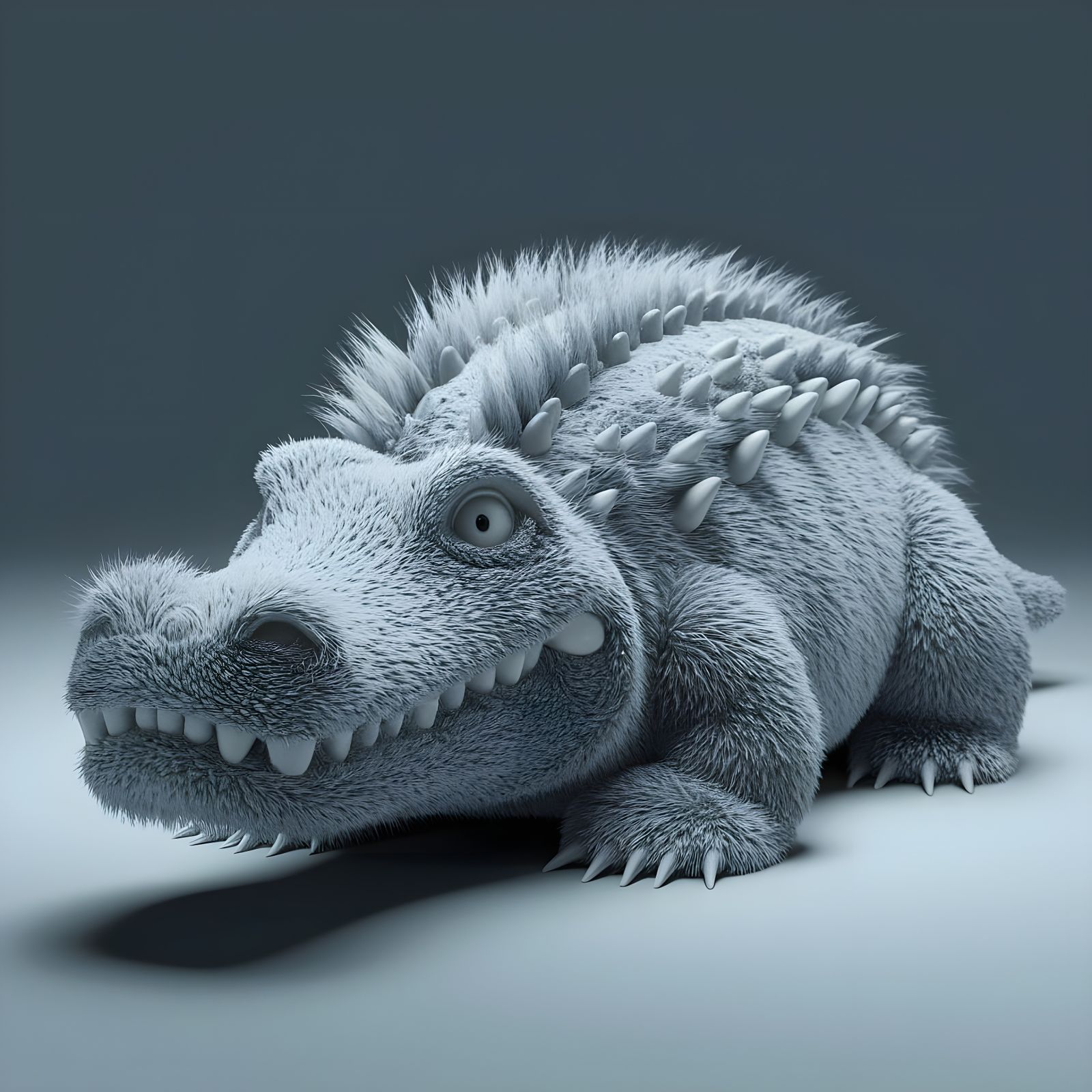 Surreal Fluffy Crocodile Float in Cinematic Light
