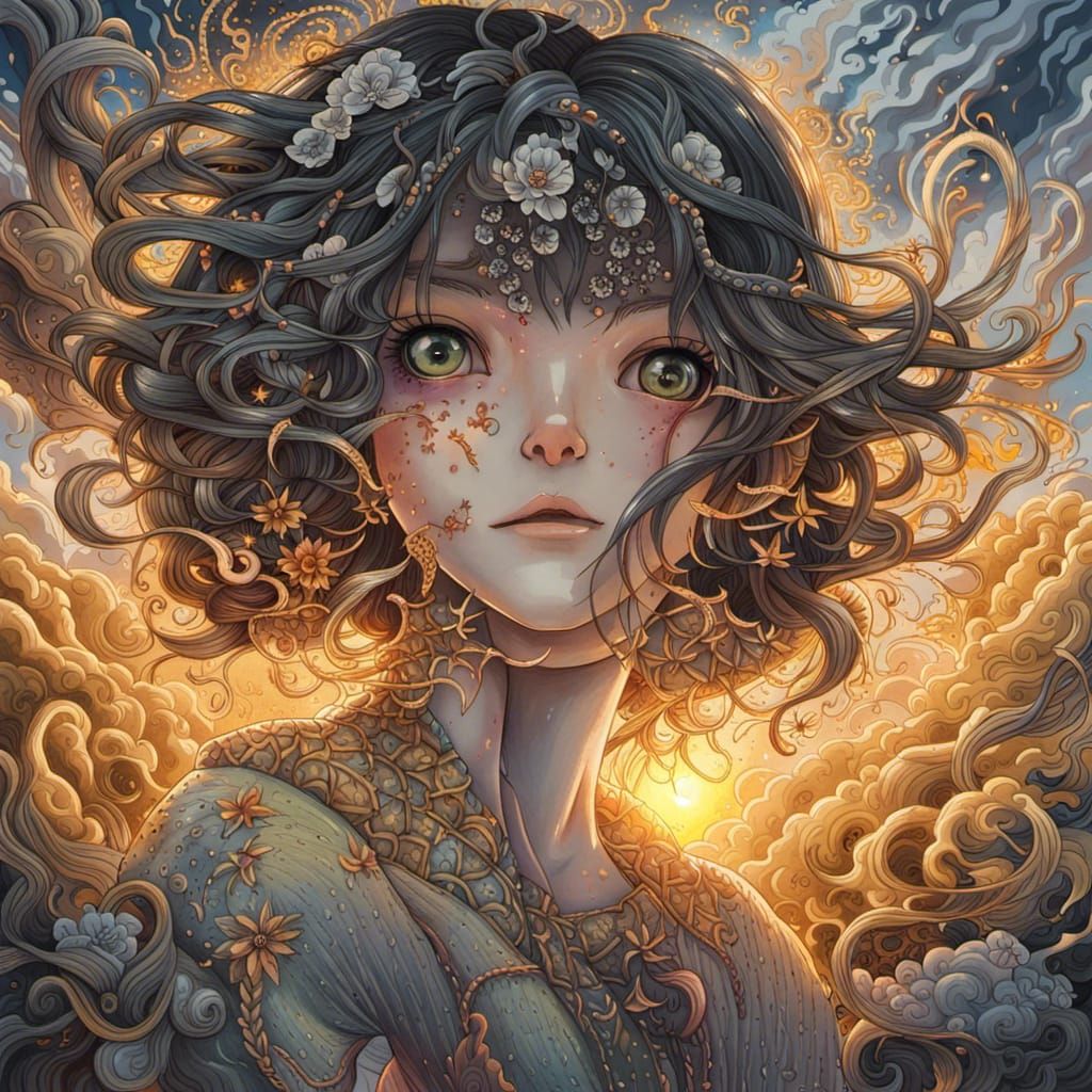 Mystical Sun in Anime Graffiti Art Style