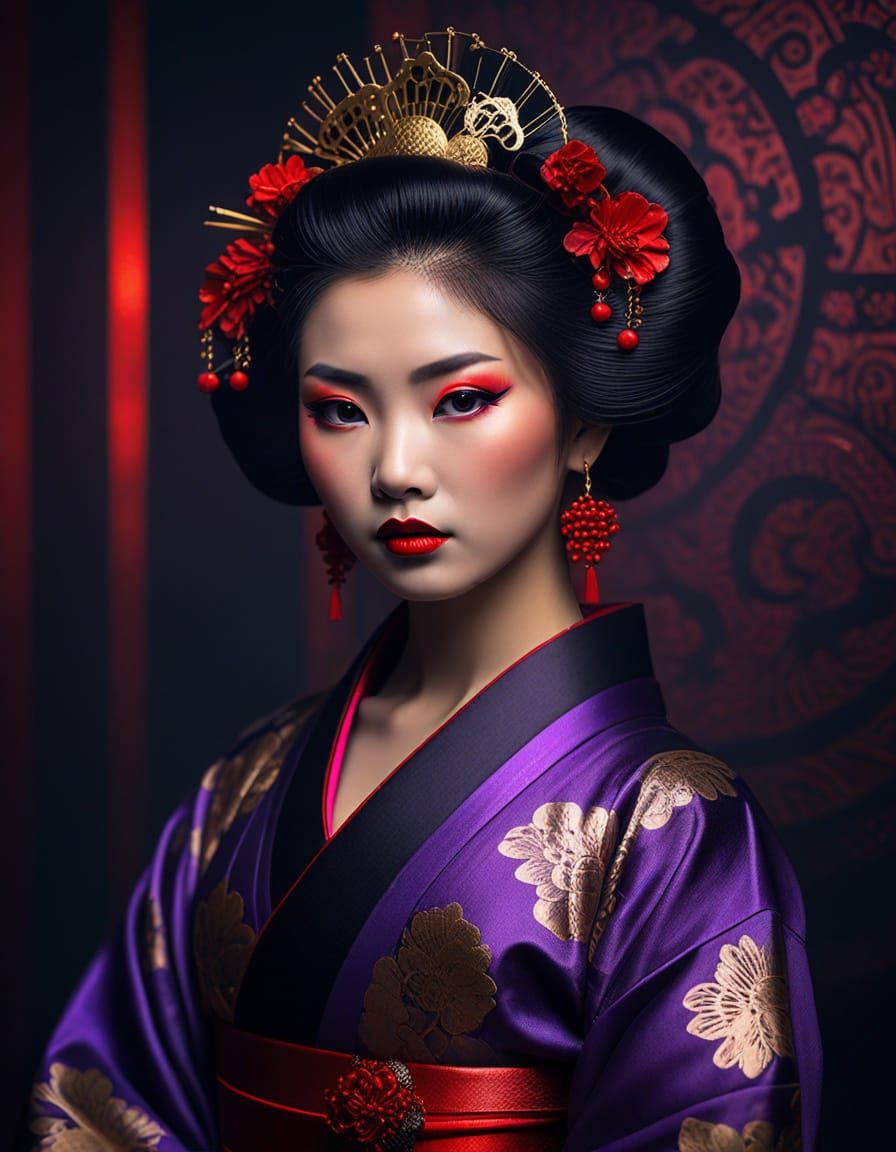 Dramatic Geisha Portrait in Asian Goth Style