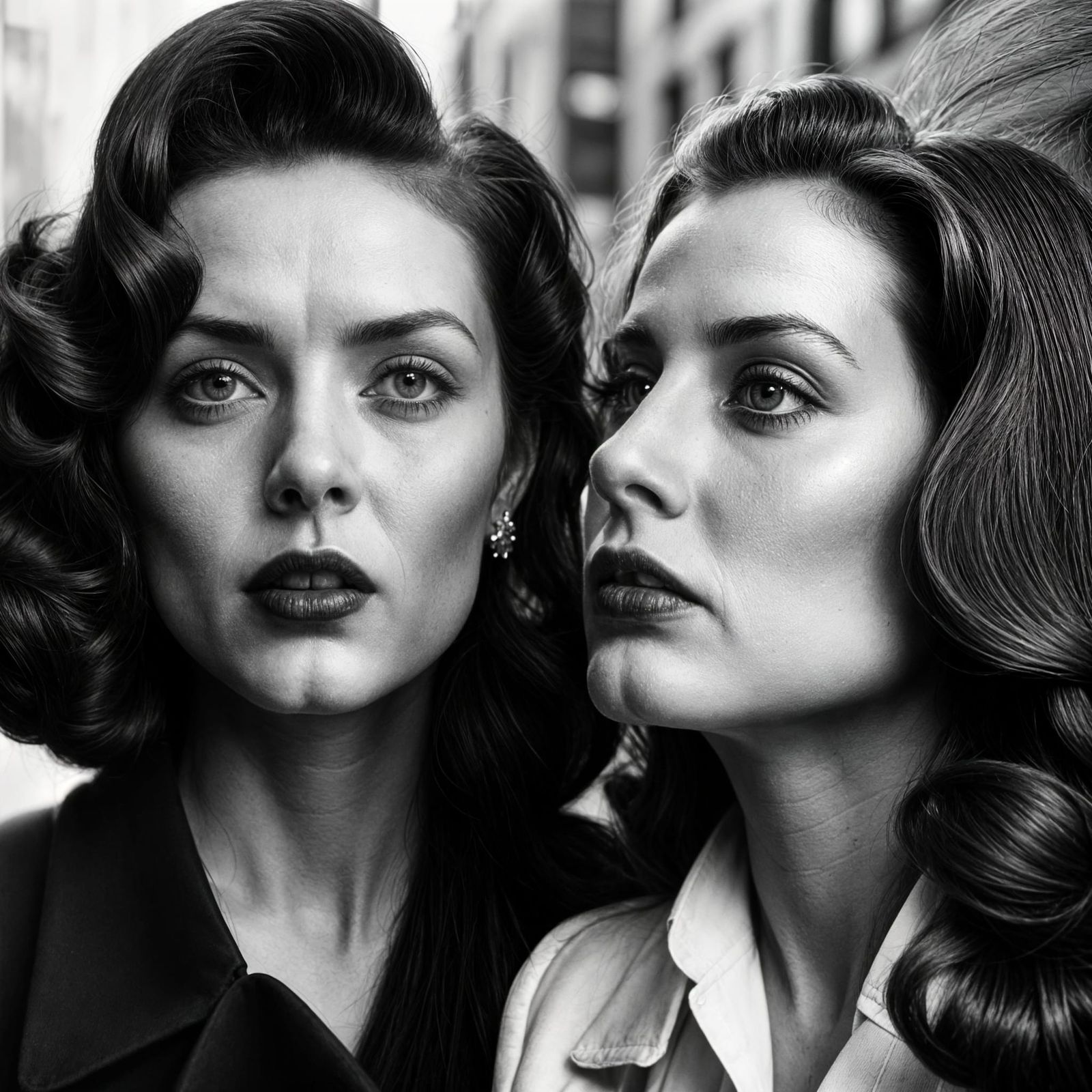 Monochrome Portrait of Two Women in Noir Style