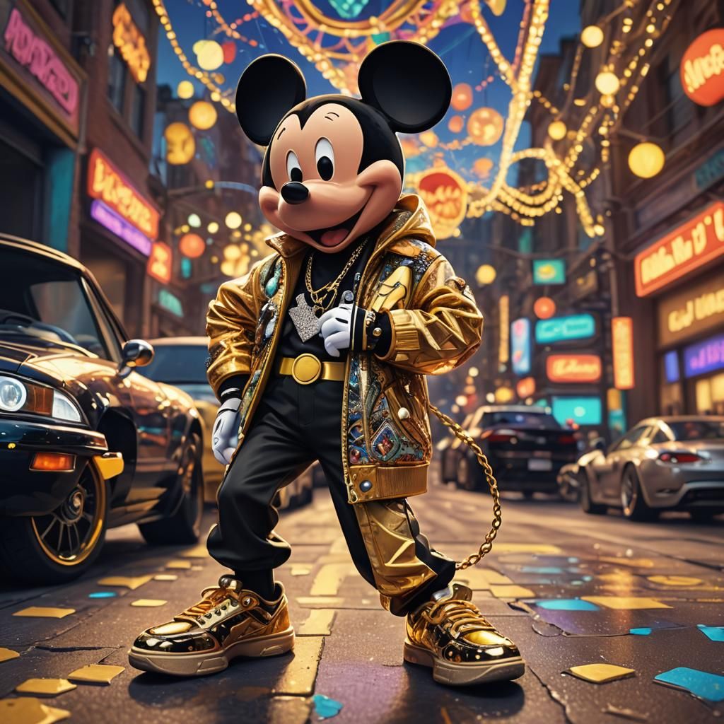 Mickey Mouse in Gold Jacket: Pixar-Style 3D Animation