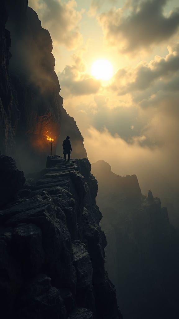 Ethereal Dawn Breaks on Ancient Cliffside