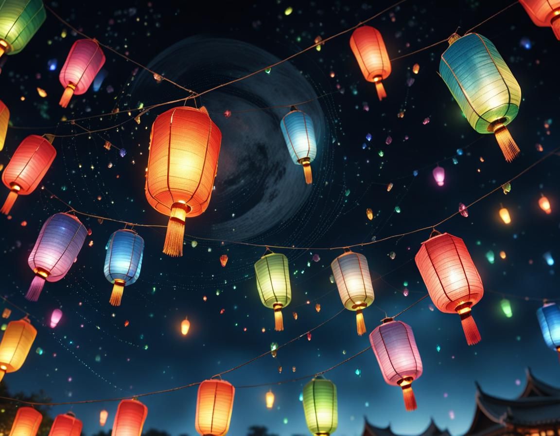Crystal Moon Shining on Rainbow Lanterns