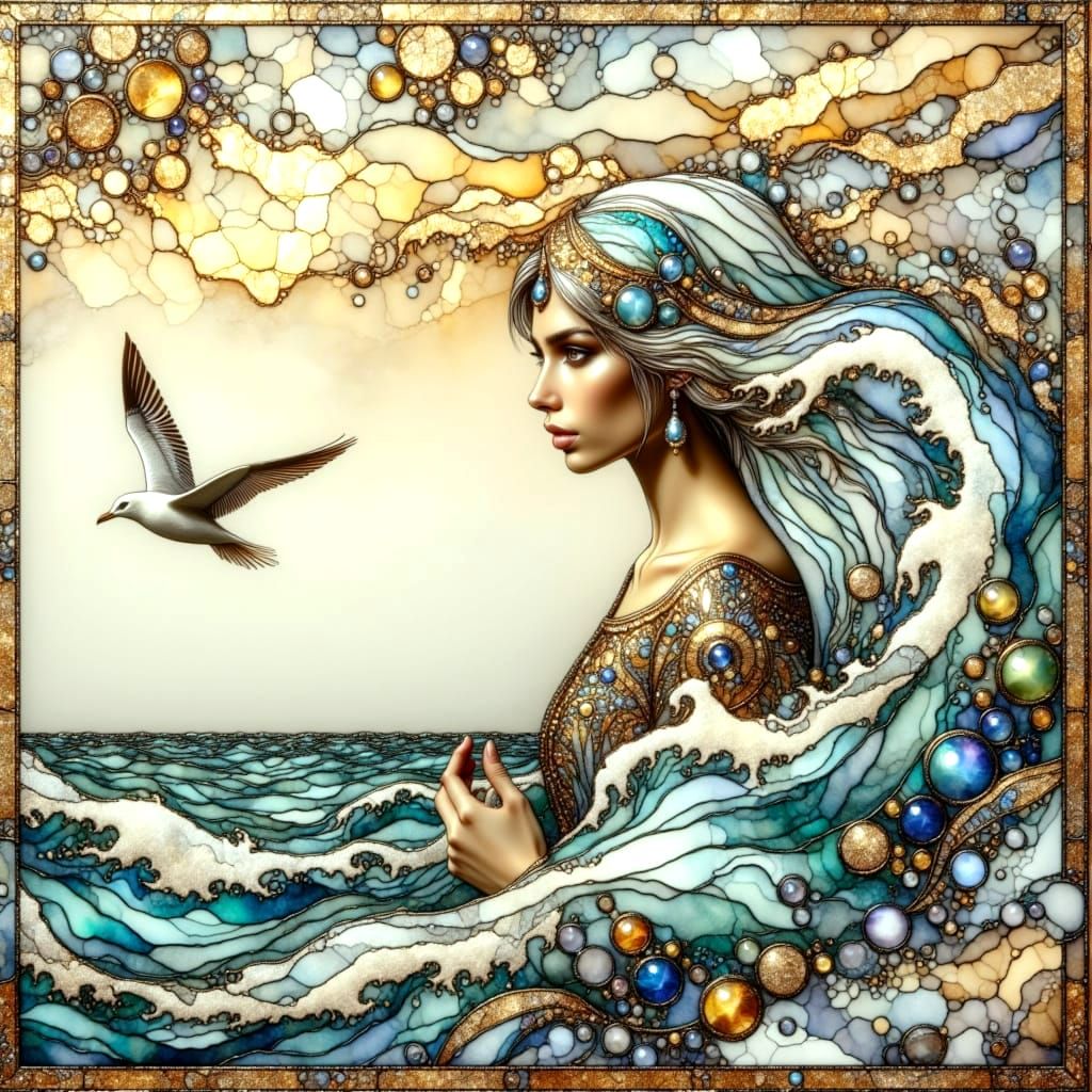 Ethereal Portrait of a Woman Amidst Oceanic Splendor