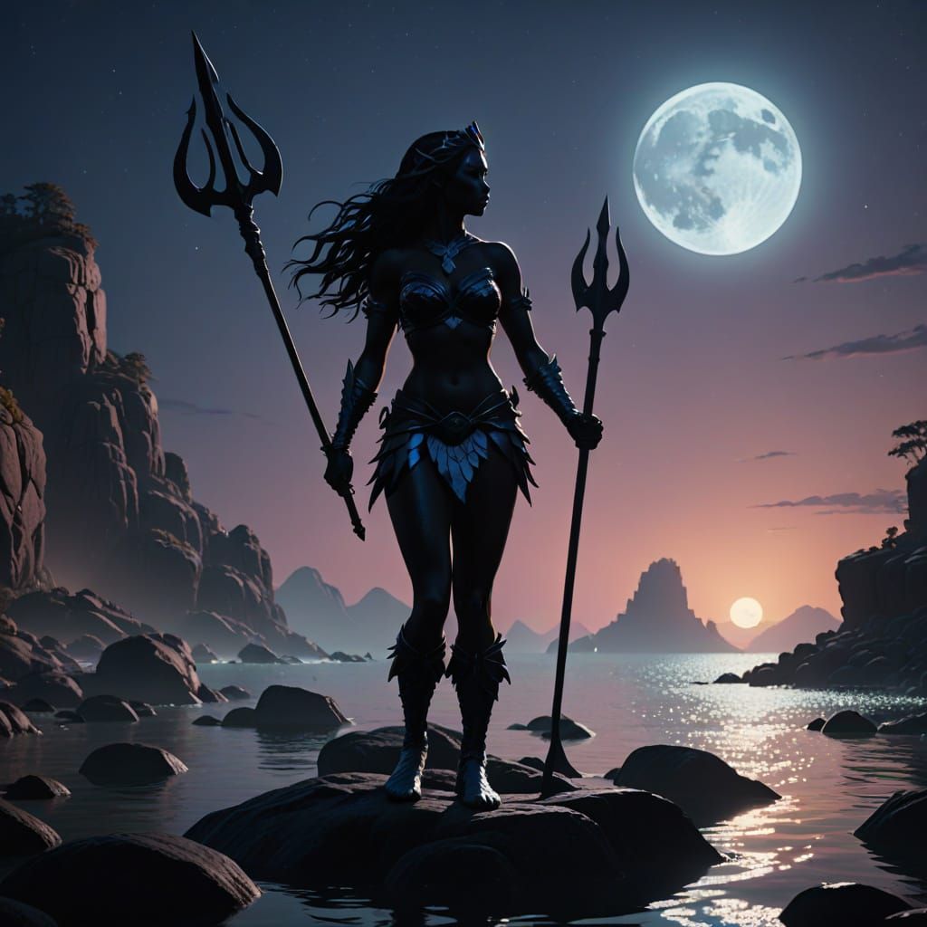 Warrior Mermaid Silhouette in Pixar CGI Style