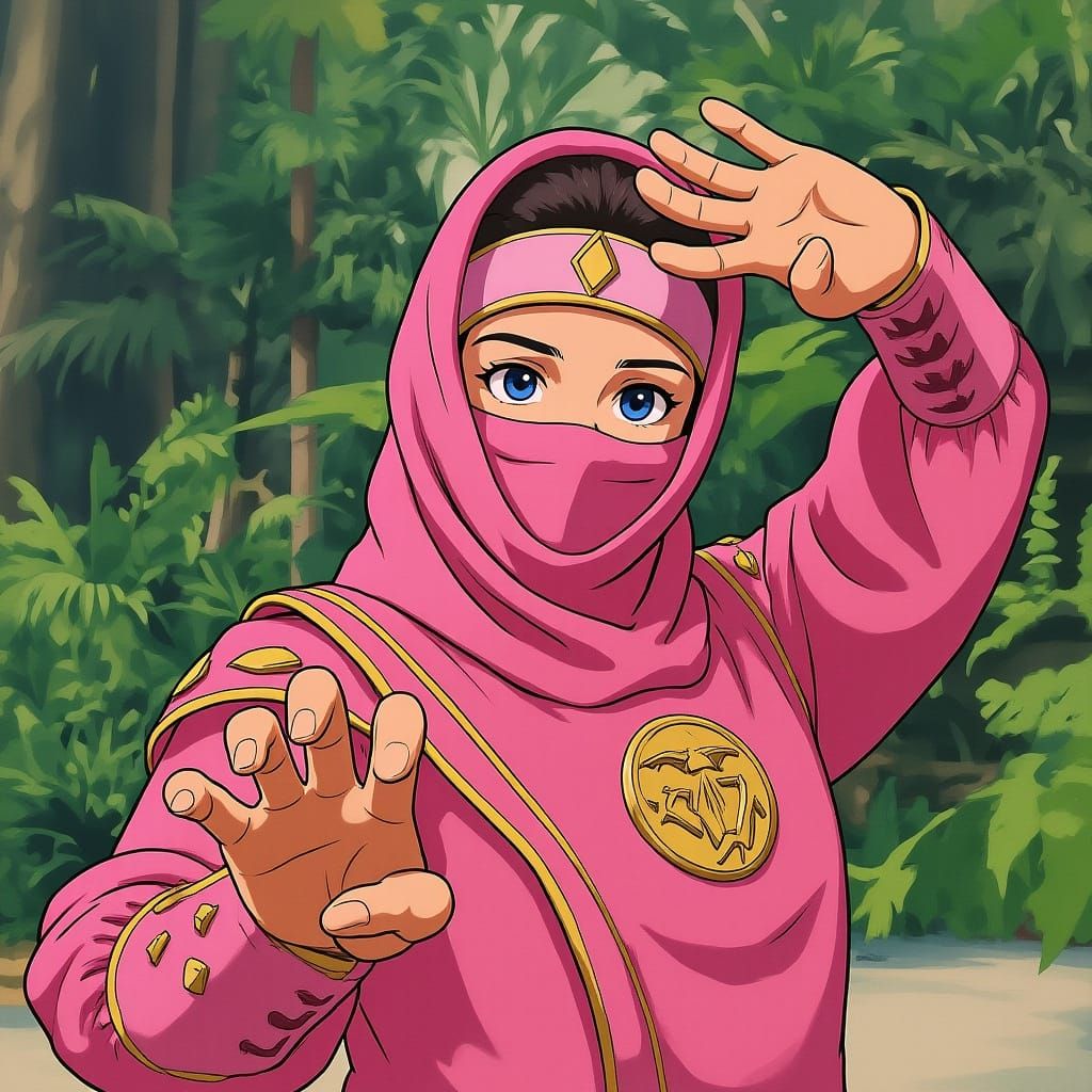 Pink Power Ranger in Studio Ghibli Style
