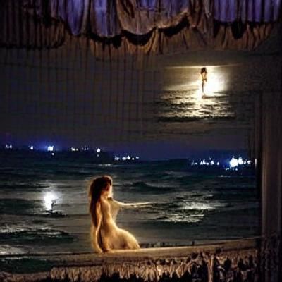 Moonlit Woman by the Sea in Ethereal Light