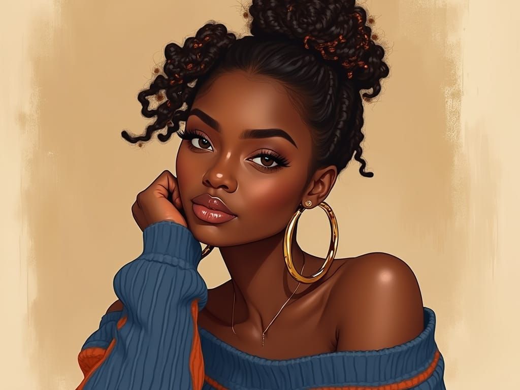Portrait of Woman with Bantu Knots in Digital Painting Style