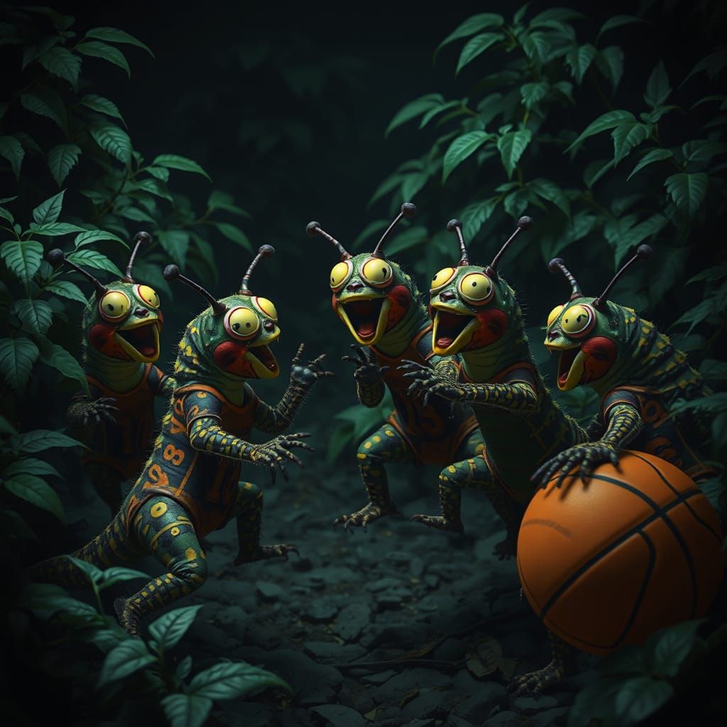 Caterpillars' Basketball Game in Greg Rutkowski Style