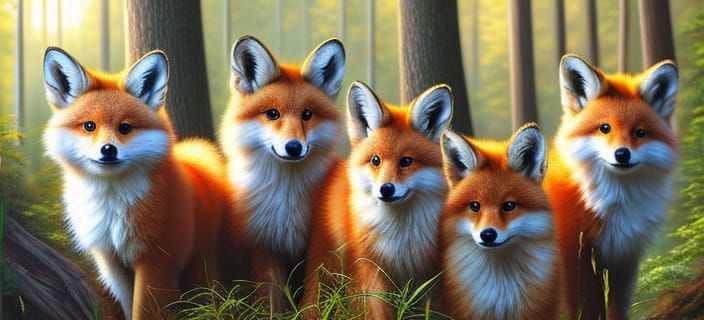 Foxes in Forest: Hyperdetailed Wildlife Portrait