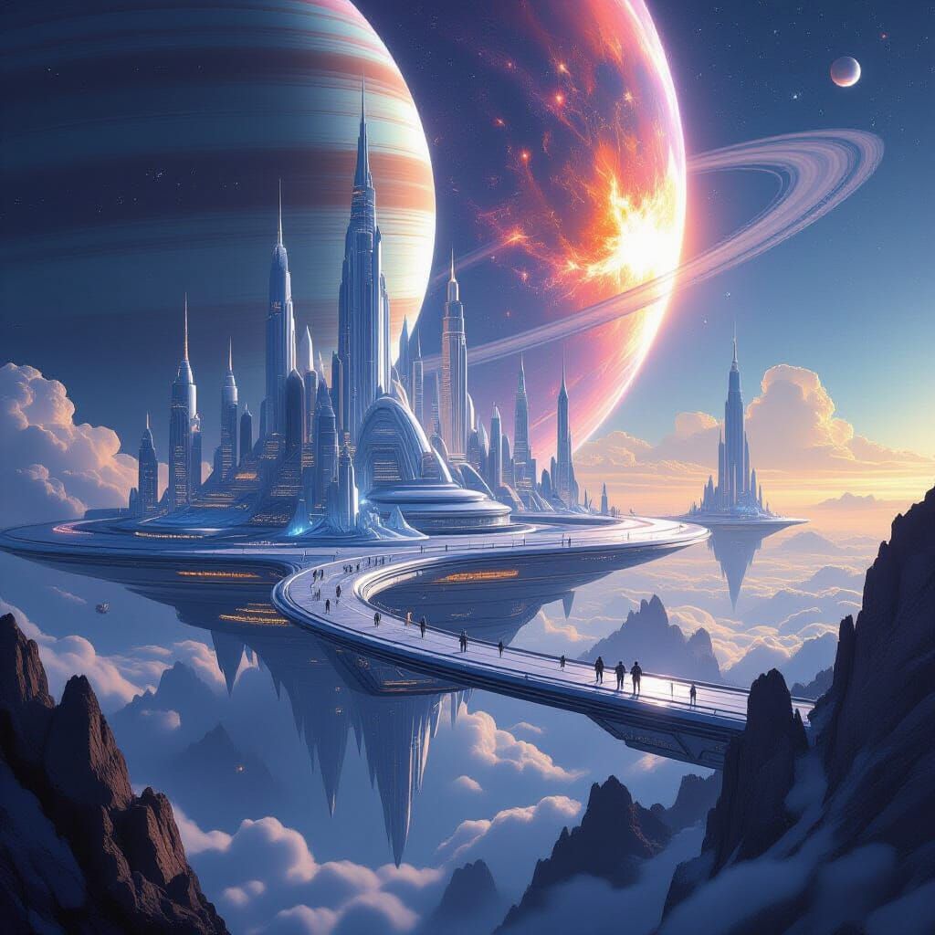 Celestial City on Gas Giant Rings in Supernova Light