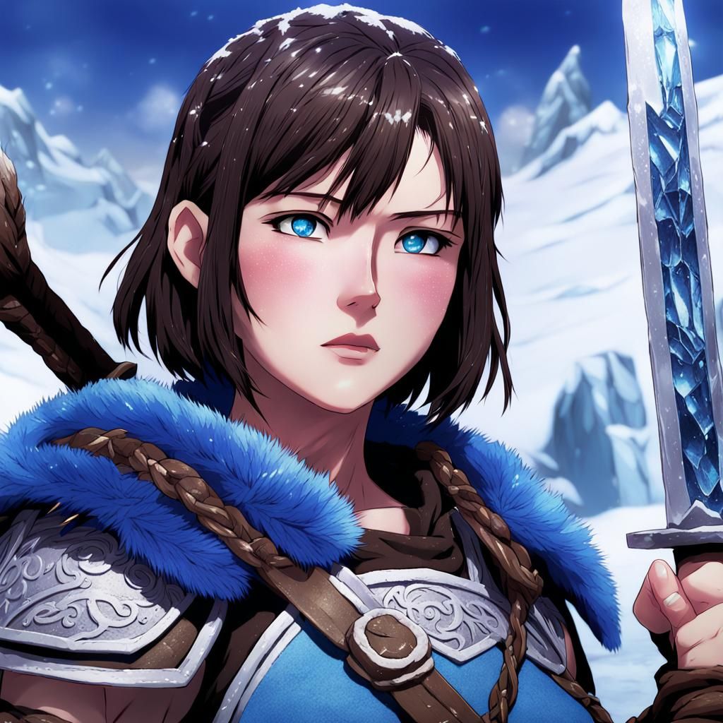 Anime Barbarian Woman with Icy Powers