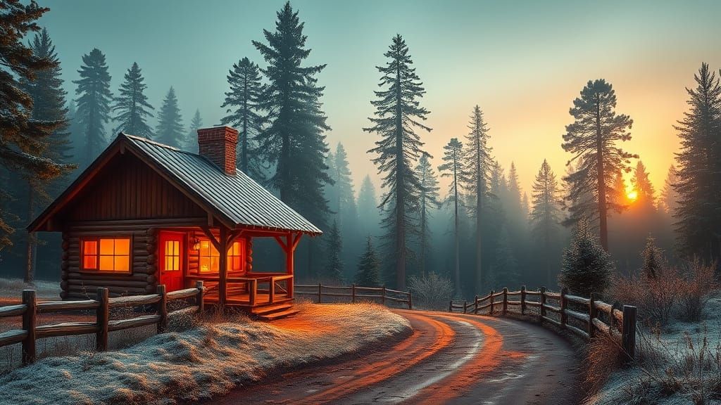 Cozy Woodland Cabin in Late Autumn Atmosphere