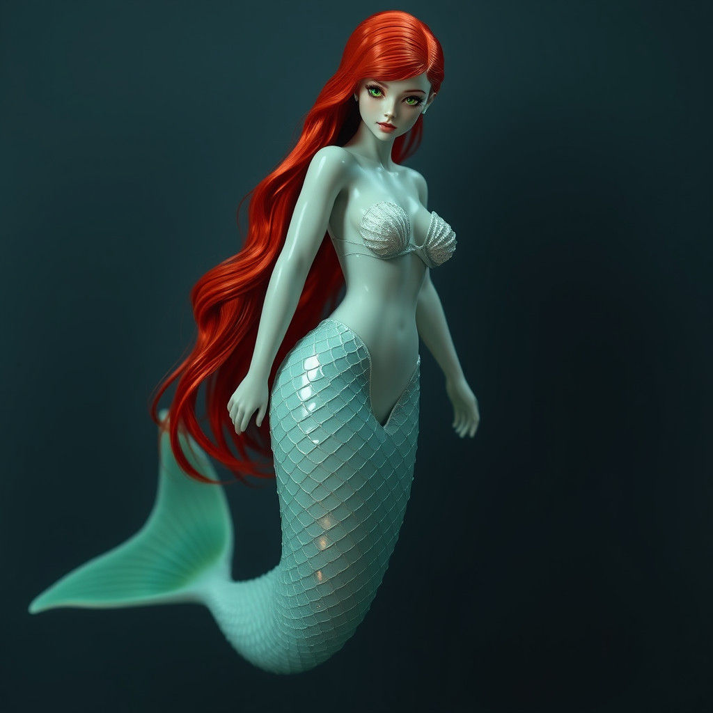 Futuristic Mermaid with Latex Finish, Hyperrealistic Art