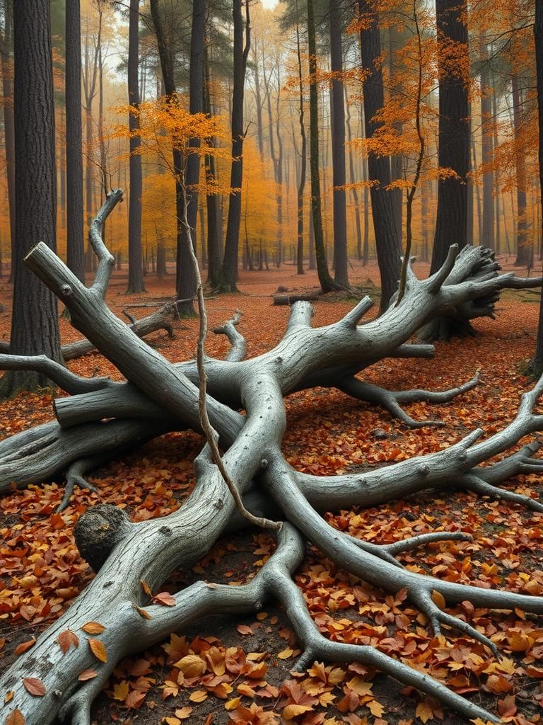 Autumnal Forest Landscape with Fallen Trees