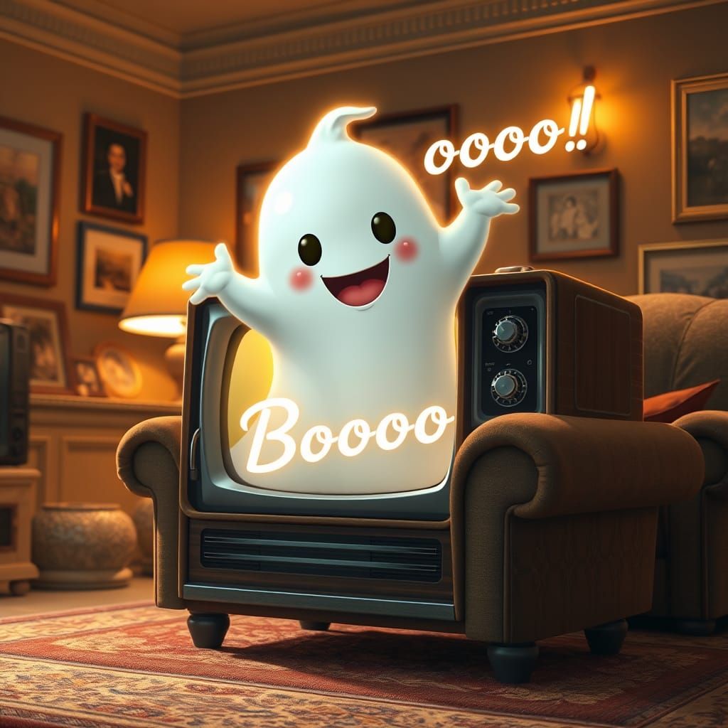 Adorable Ghost Emerges from Retro TV