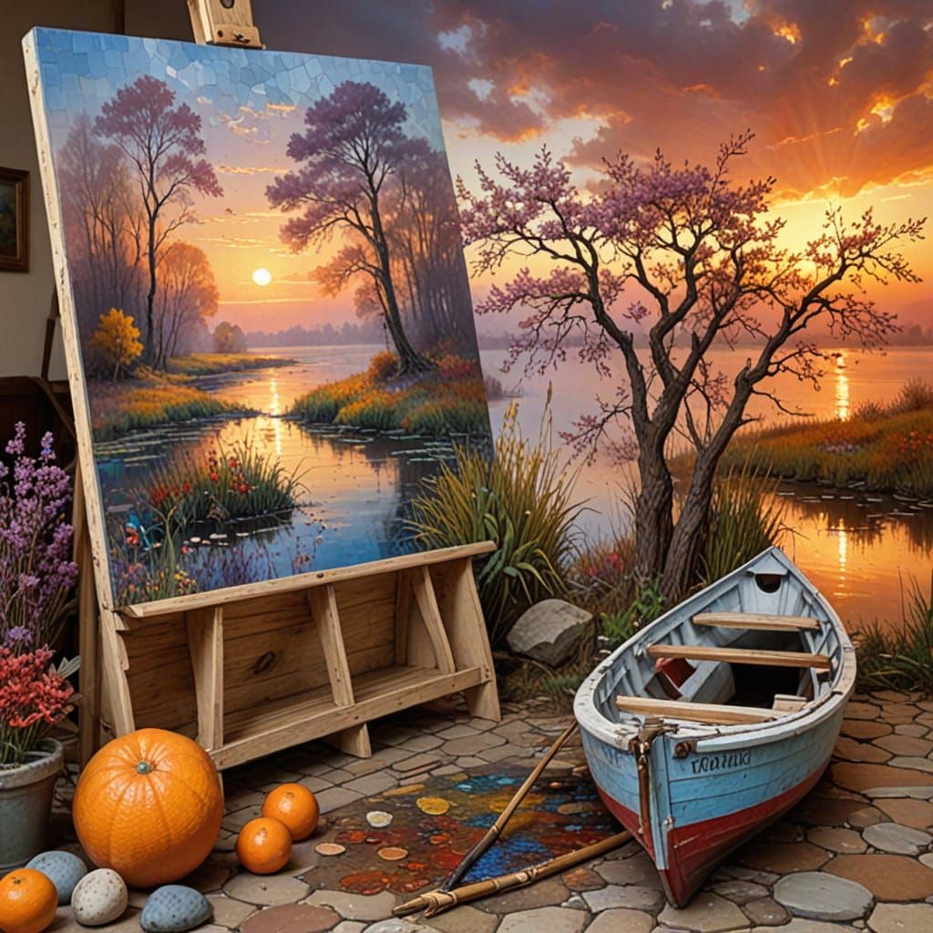 Vibrant Surrealist Landscape with Thick Brush Strokes and Dr...